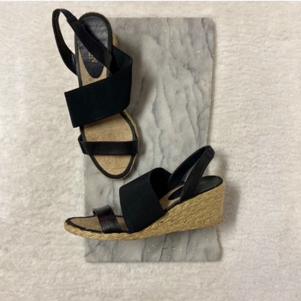 Ralph Lauren Espadrilles Wedges Size 8.5 Stretchy Foot Band Leather Boho